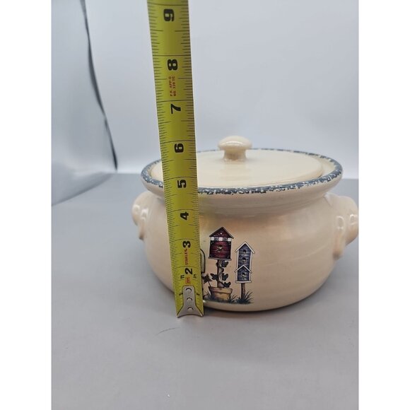 Home & Garden Party Birdhouse Bean Pot with Handles with Lid Stoneware - Picture 2 of 9